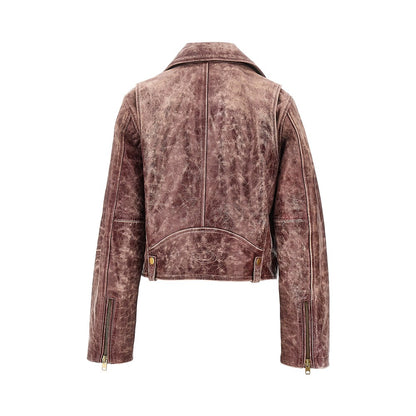 DIESEL Vintage-effect leather biker jacket