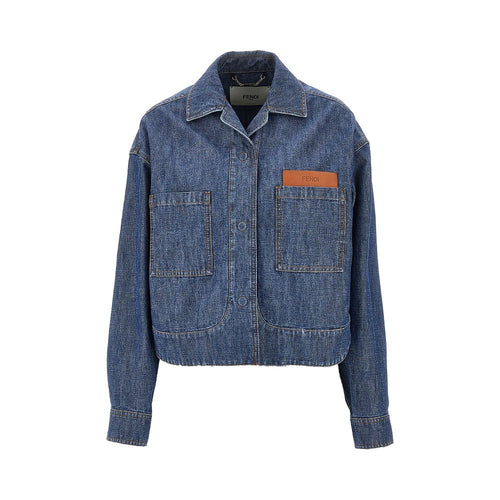 FENDI Chambray short jacket with leather pocket