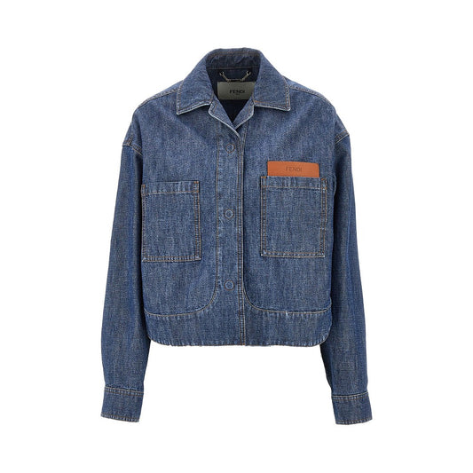FENDI Chambray short jacket with leather pocket