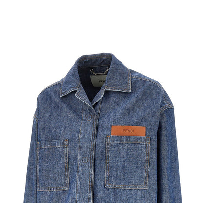 FENDI Chambray short jacket with leather pocket