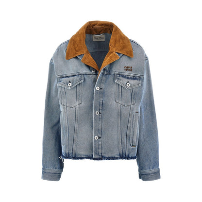 MIU MIU Denim jacket with suede collar