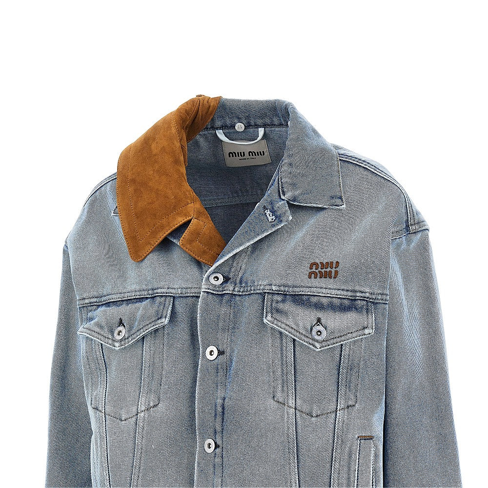 MIU MIU Denim jacket with suede collar