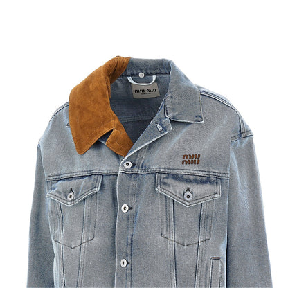 MIU MIU Denim jacket with suede collar