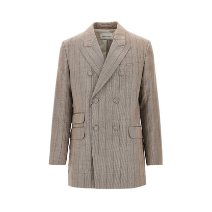 AMI Double-breasted wool jacket with martingale