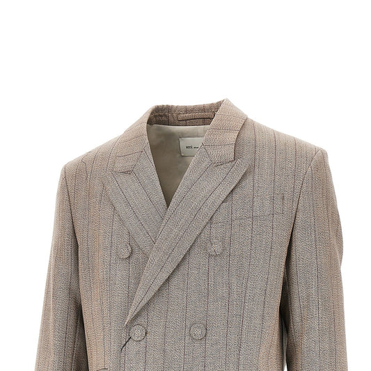 AMI Double-breasted wool jacket with martingale