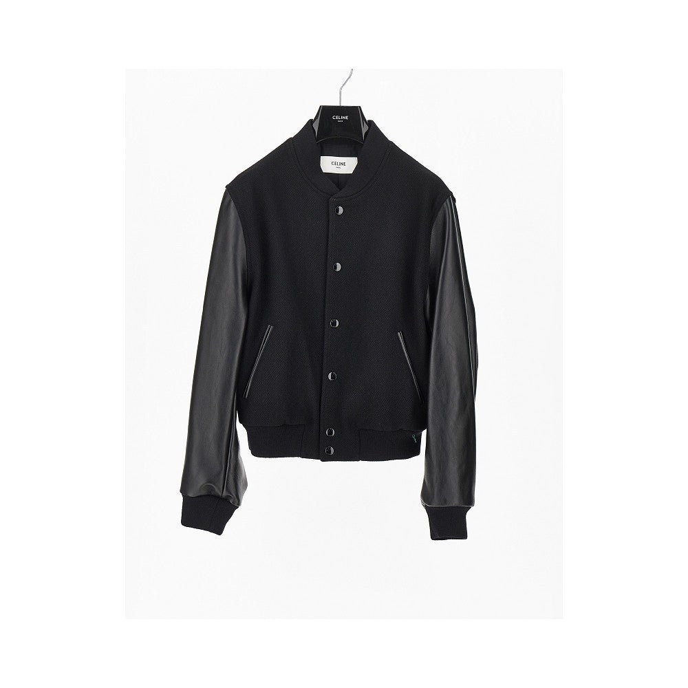 CELINE Wool bomber jacket with leather sleeves