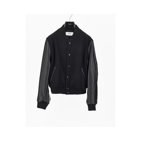 CELINE Wool bomber jacket with leather sleeves