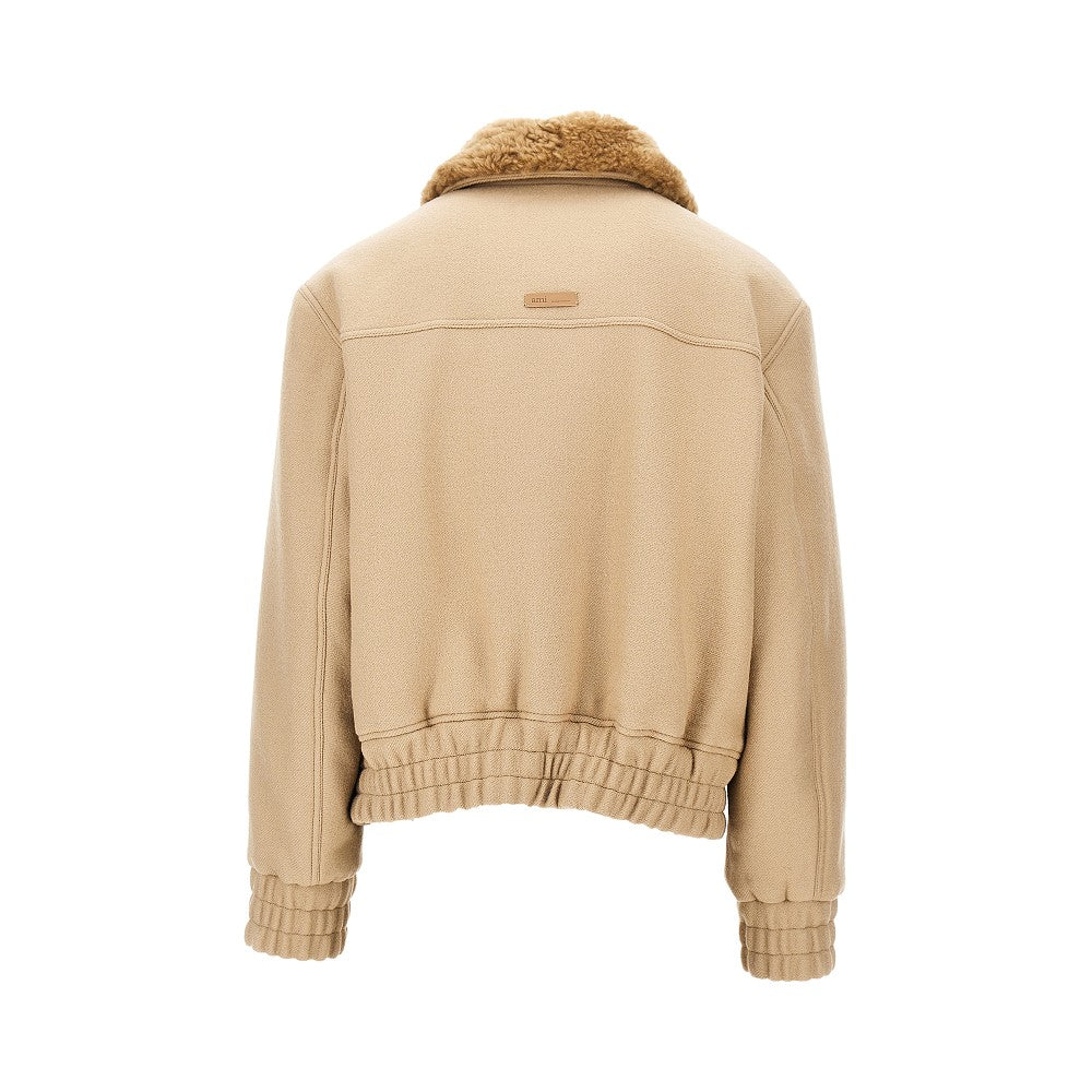 Ami Paris Wool bomber jacket with shearling collar