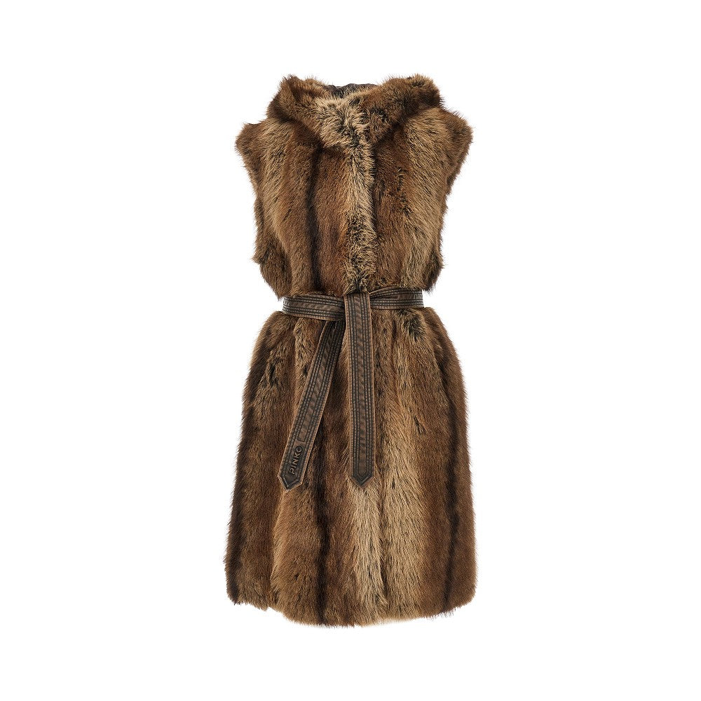 PINKO Faux fur vest with belt