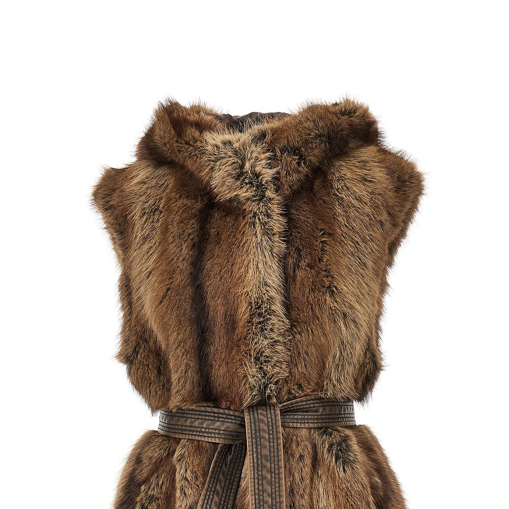 PINKO Faux fur vest with belt