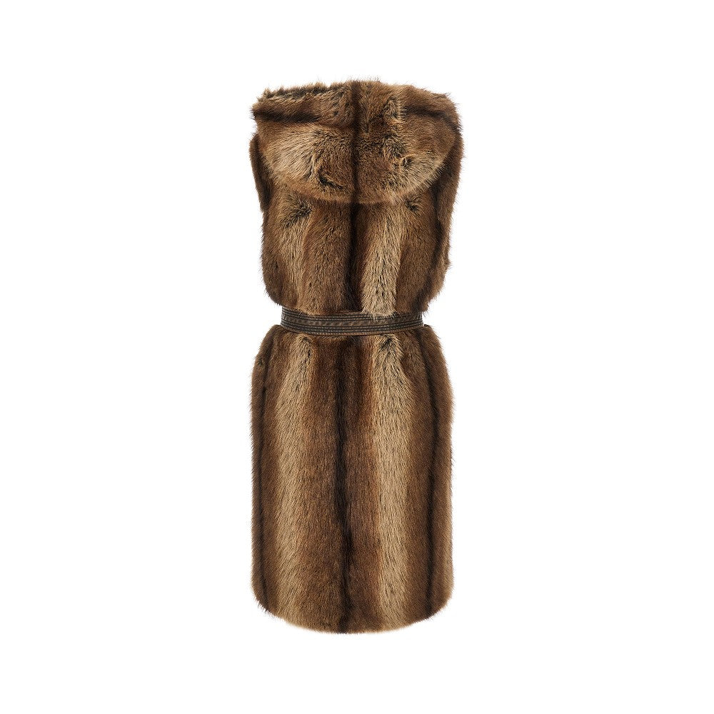 PINKO Faux fur vest with belt