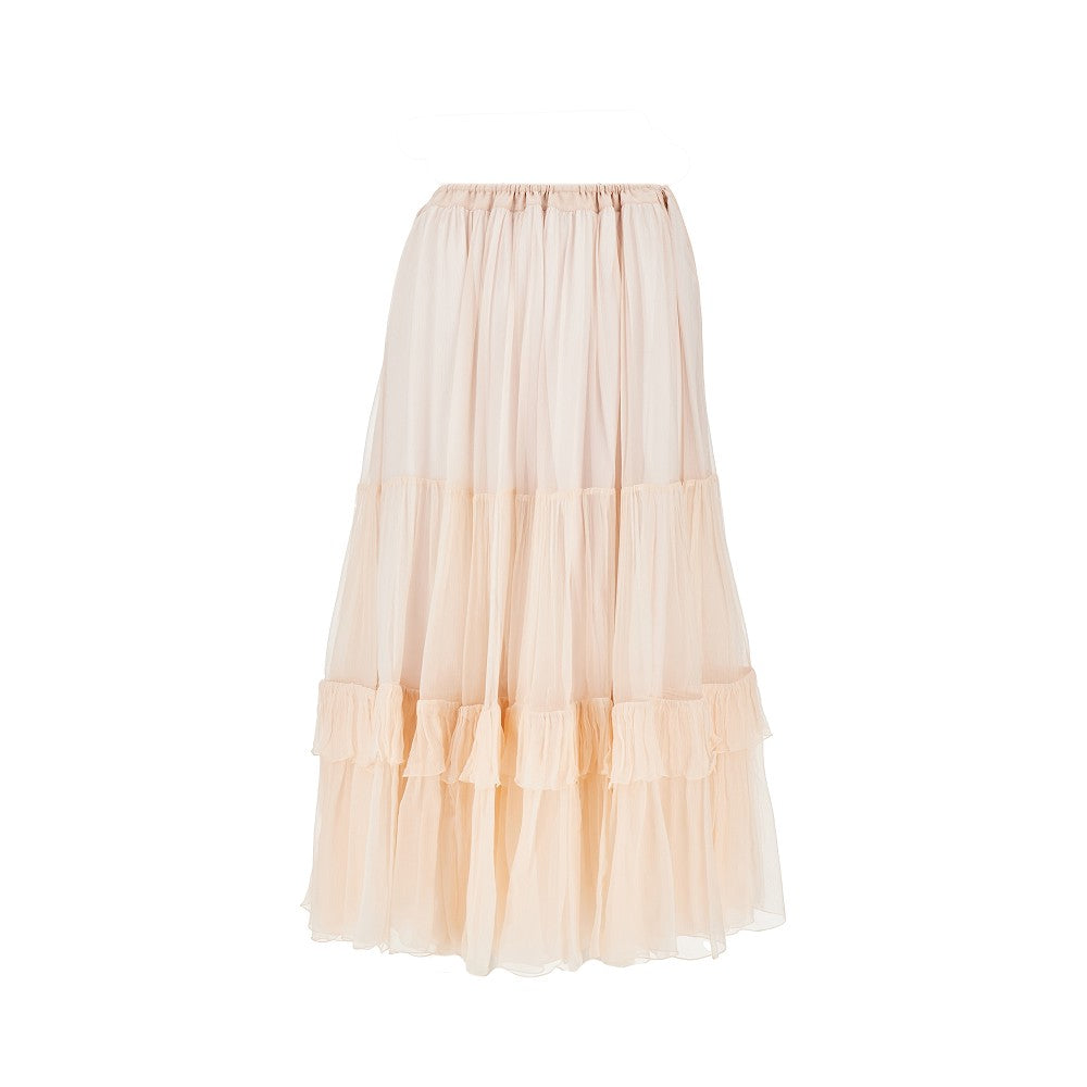 Chloé Silk muslin flounced long skirt