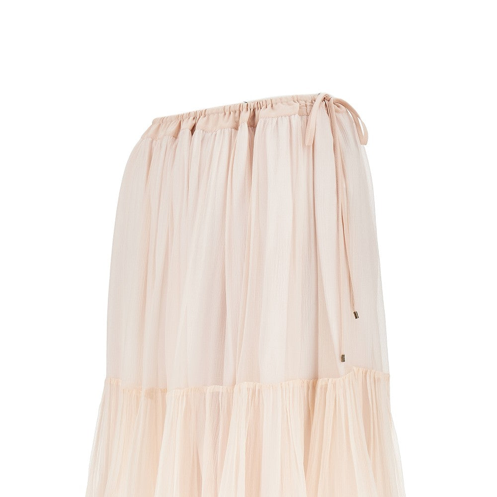 Chloé Silk muslin flounced long skirt