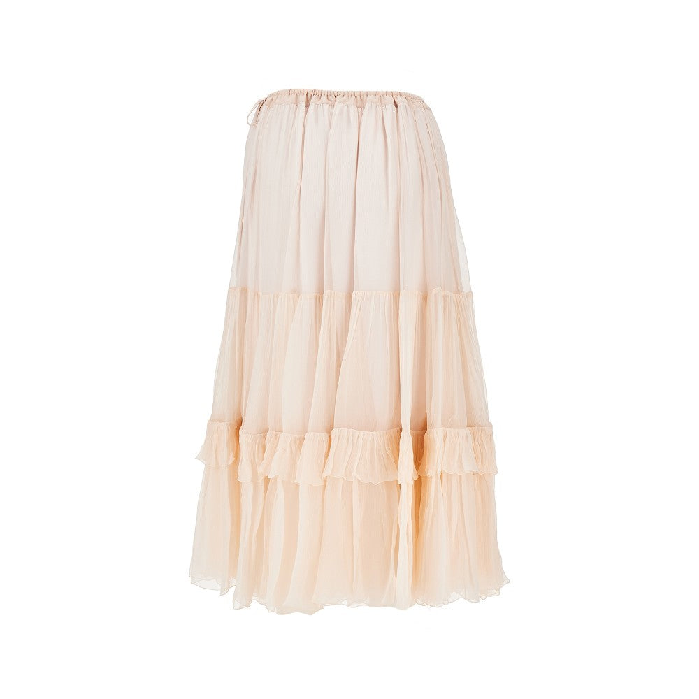 Chloé Silk muslin flounced long skirt