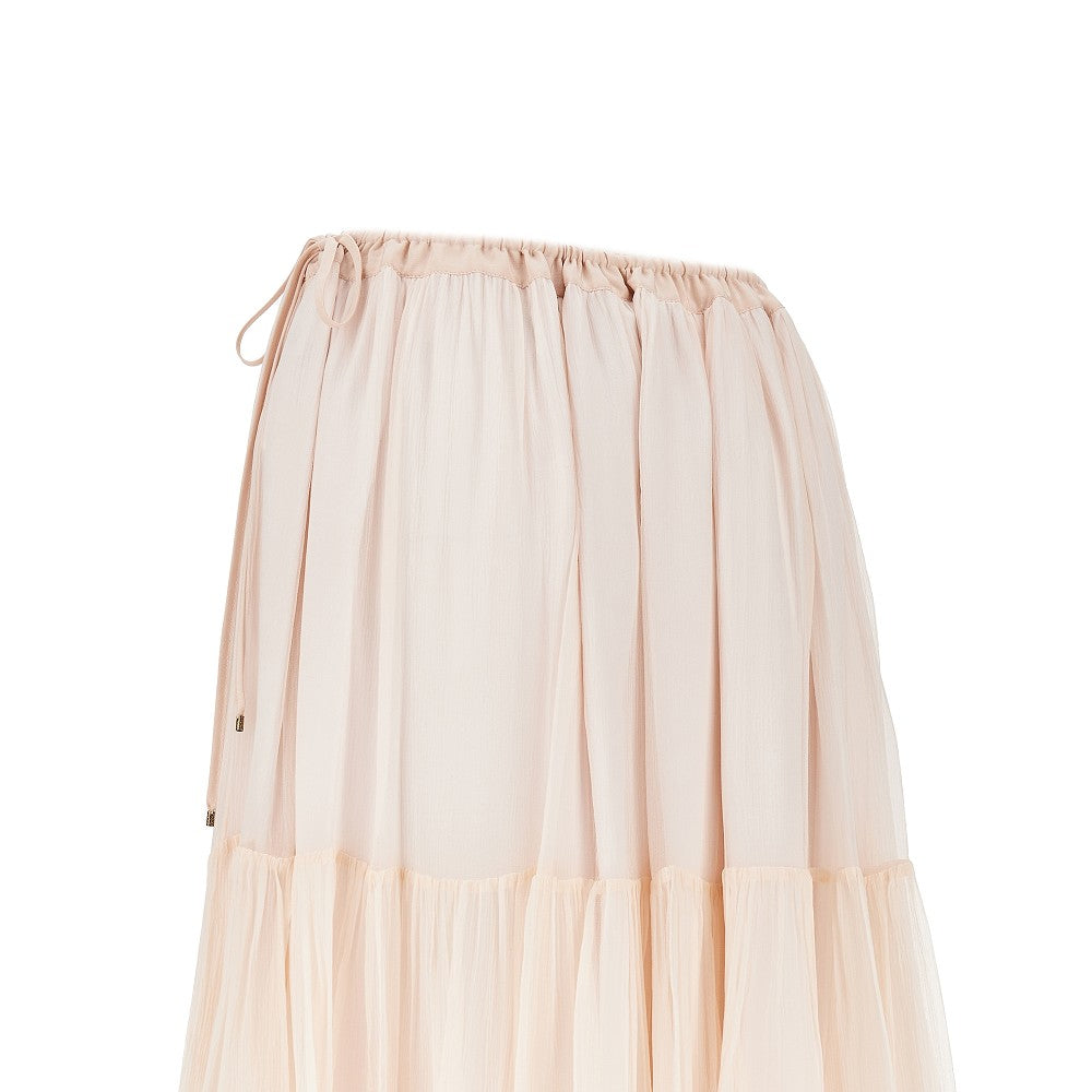 Chloé Silk muslin flounced long skirt