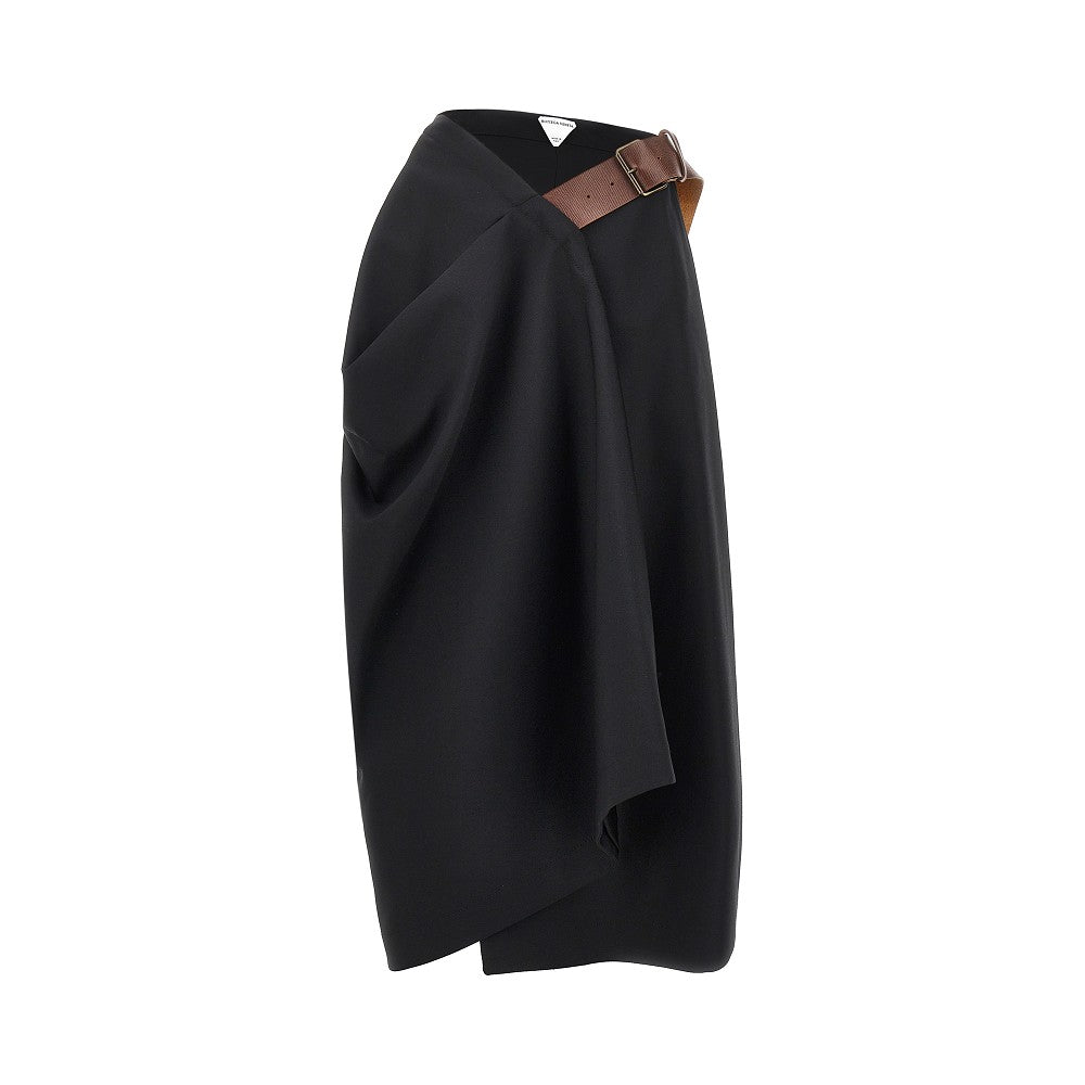 BOTTEGA VENETA Wool midi skirt with leather belt