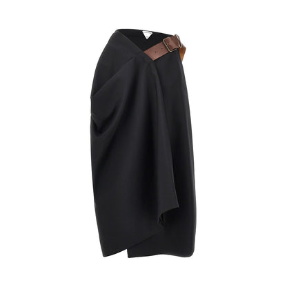 BOTTEGA VENETA Wool midi skirt with leather belt