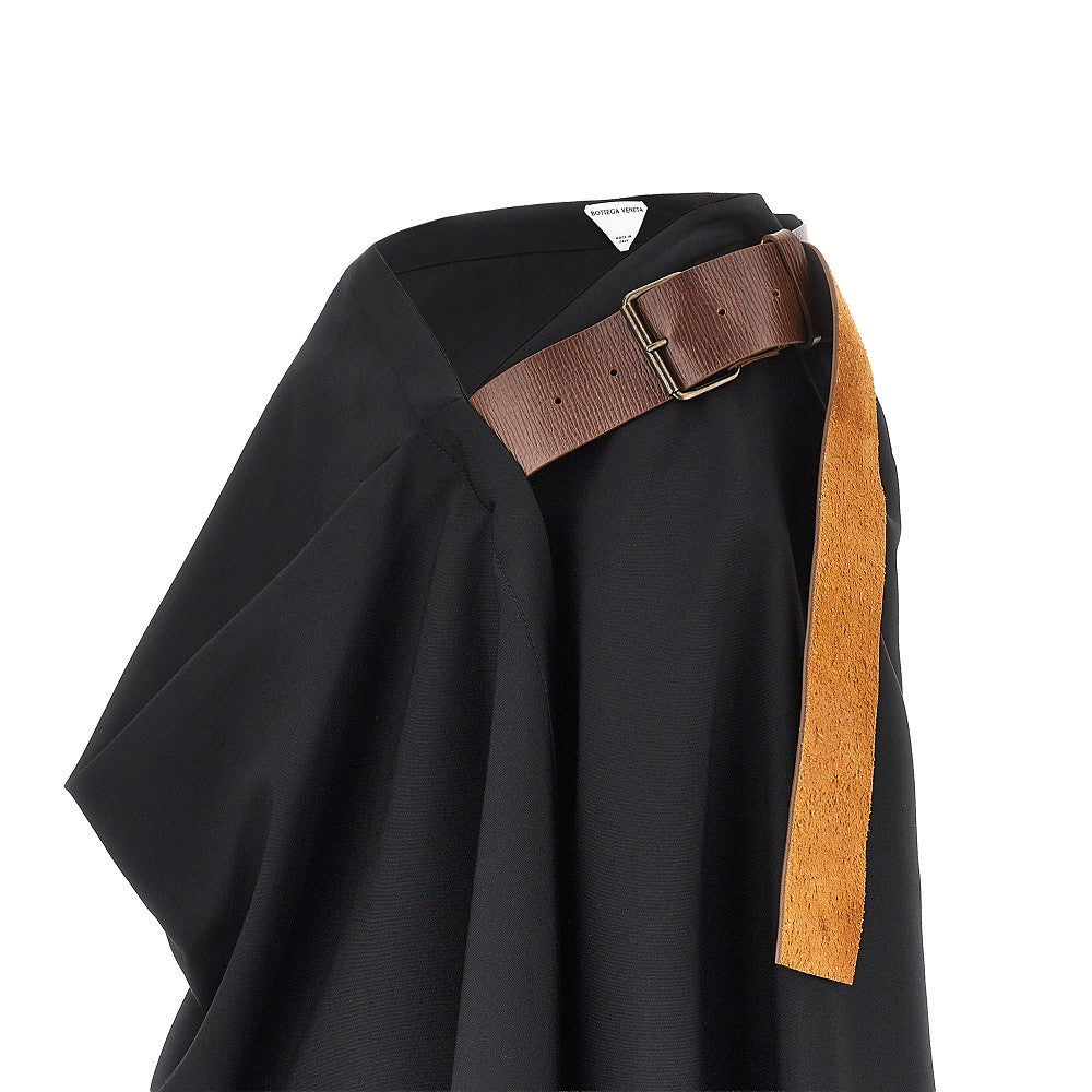 BOTTEGA VENETA Wool midi skirt with leather belt