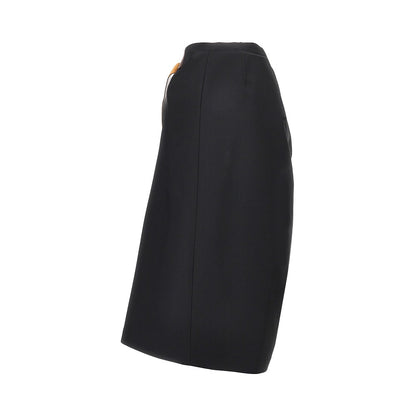 BOTTEGA VENETA Wool midi skirt with leather belt