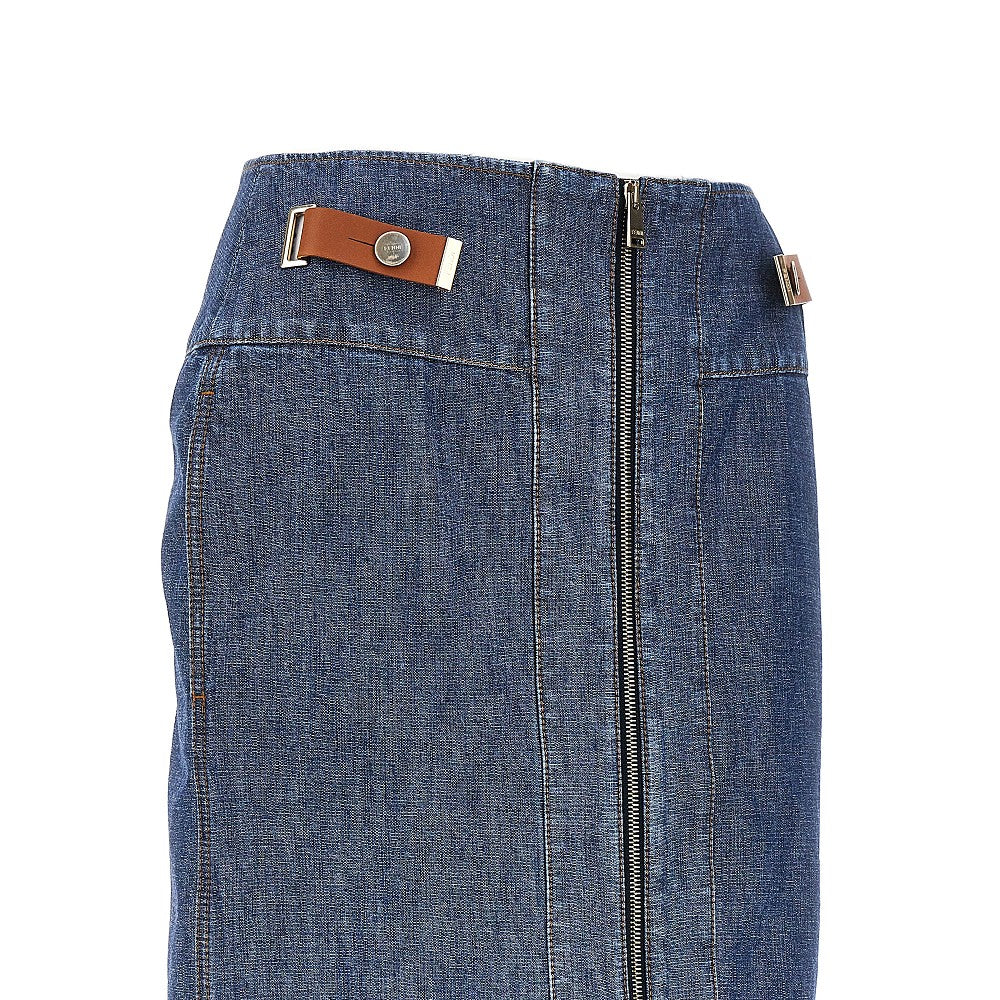 FENDI Chabray skirt with leather tabs