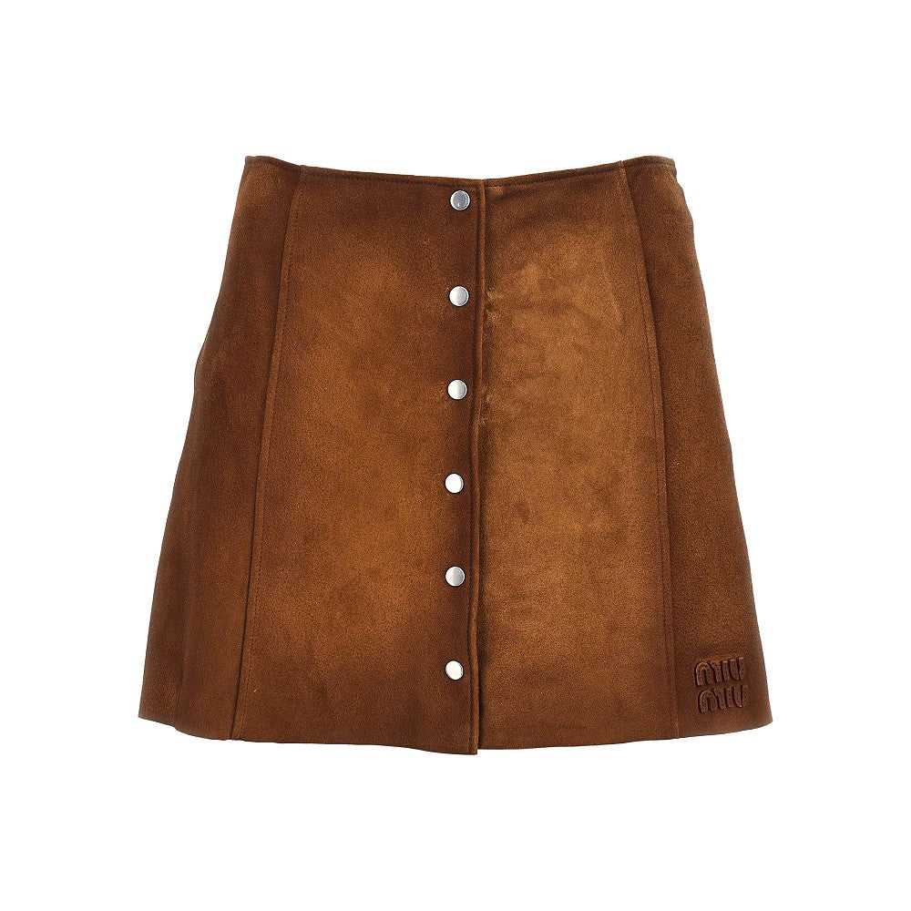 MIU MIU Waxed suede leather mini skirt