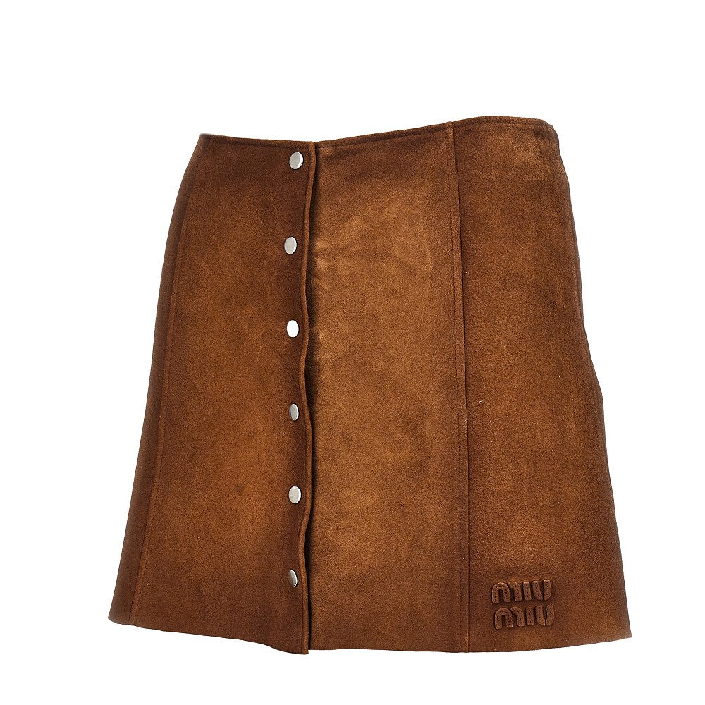MIU MIU Waxed suede leather mini skirt