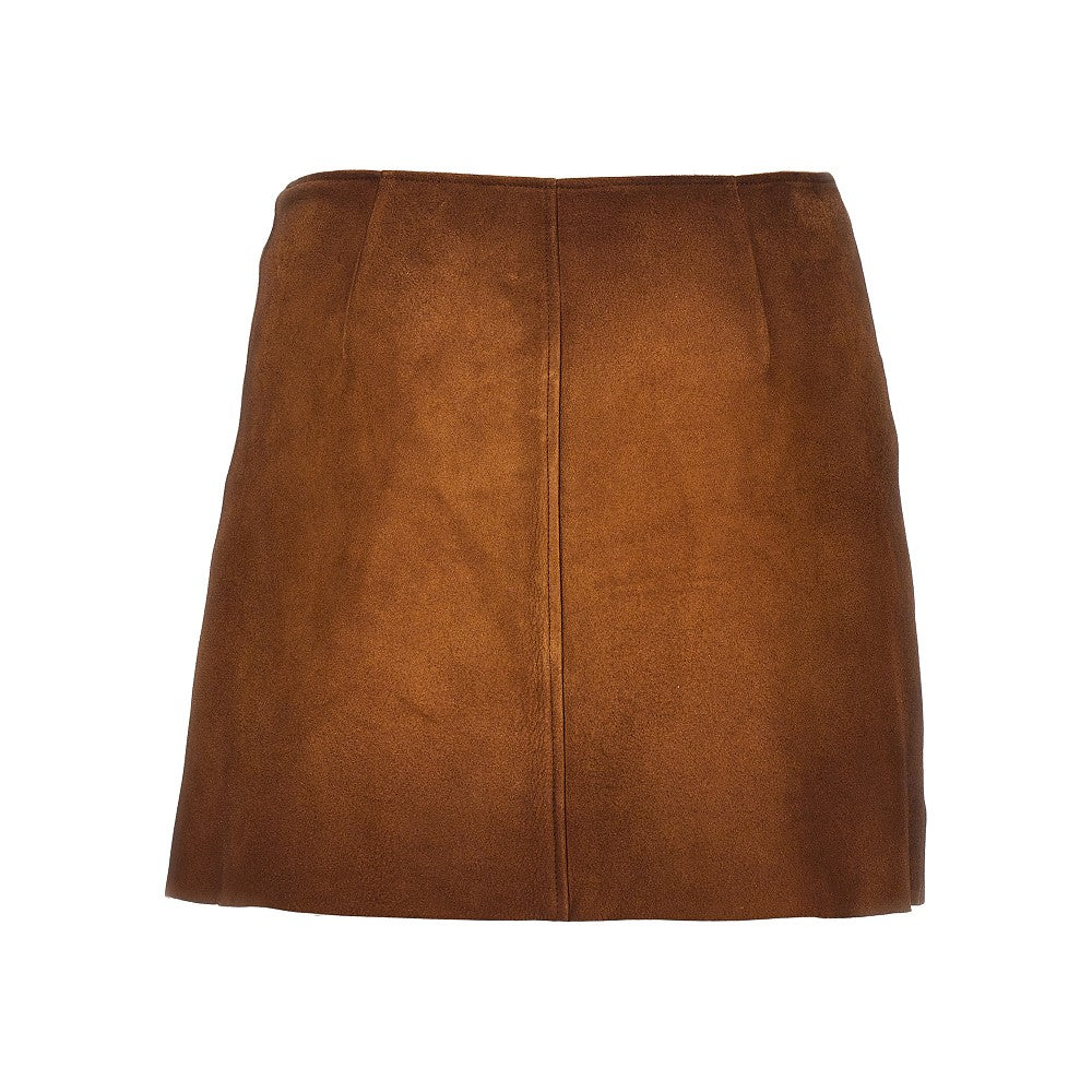 MIU MIU Waxed suede leather mini skirt