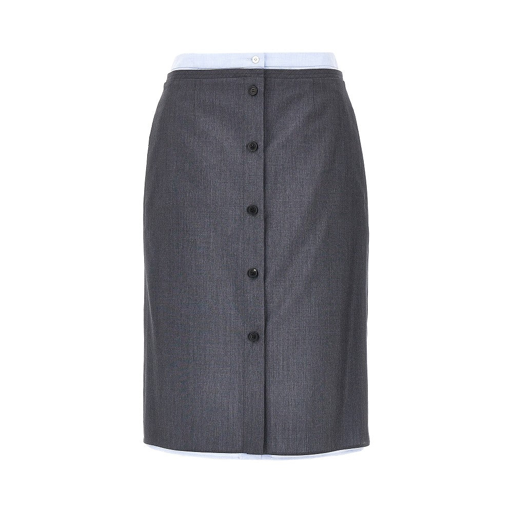 PRADA Light Mohair and Chambray layered midi skirt