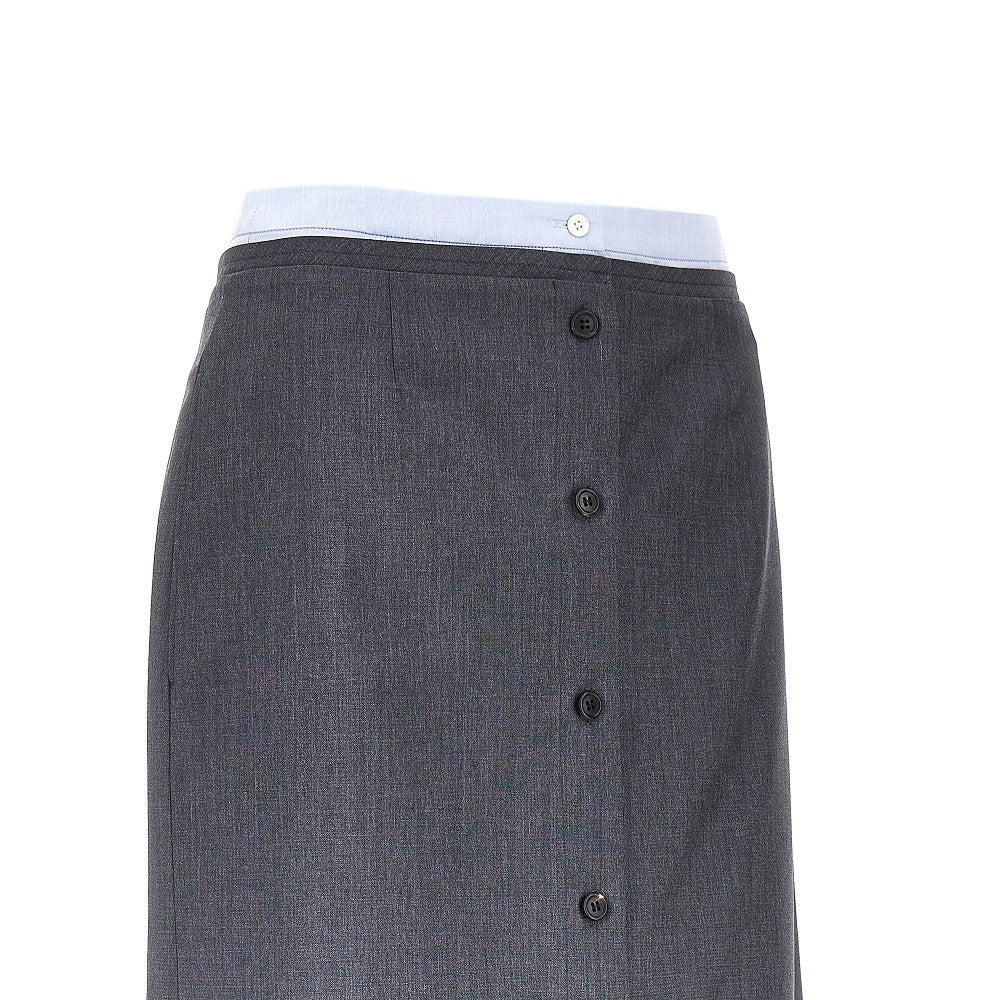 PRADA Light Mohair and Chambray layered midi skirt