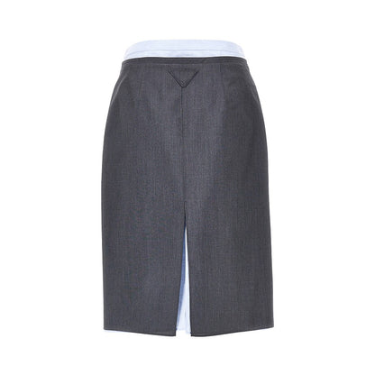 PRADA Light Mohair and Chambray layered midi skirt