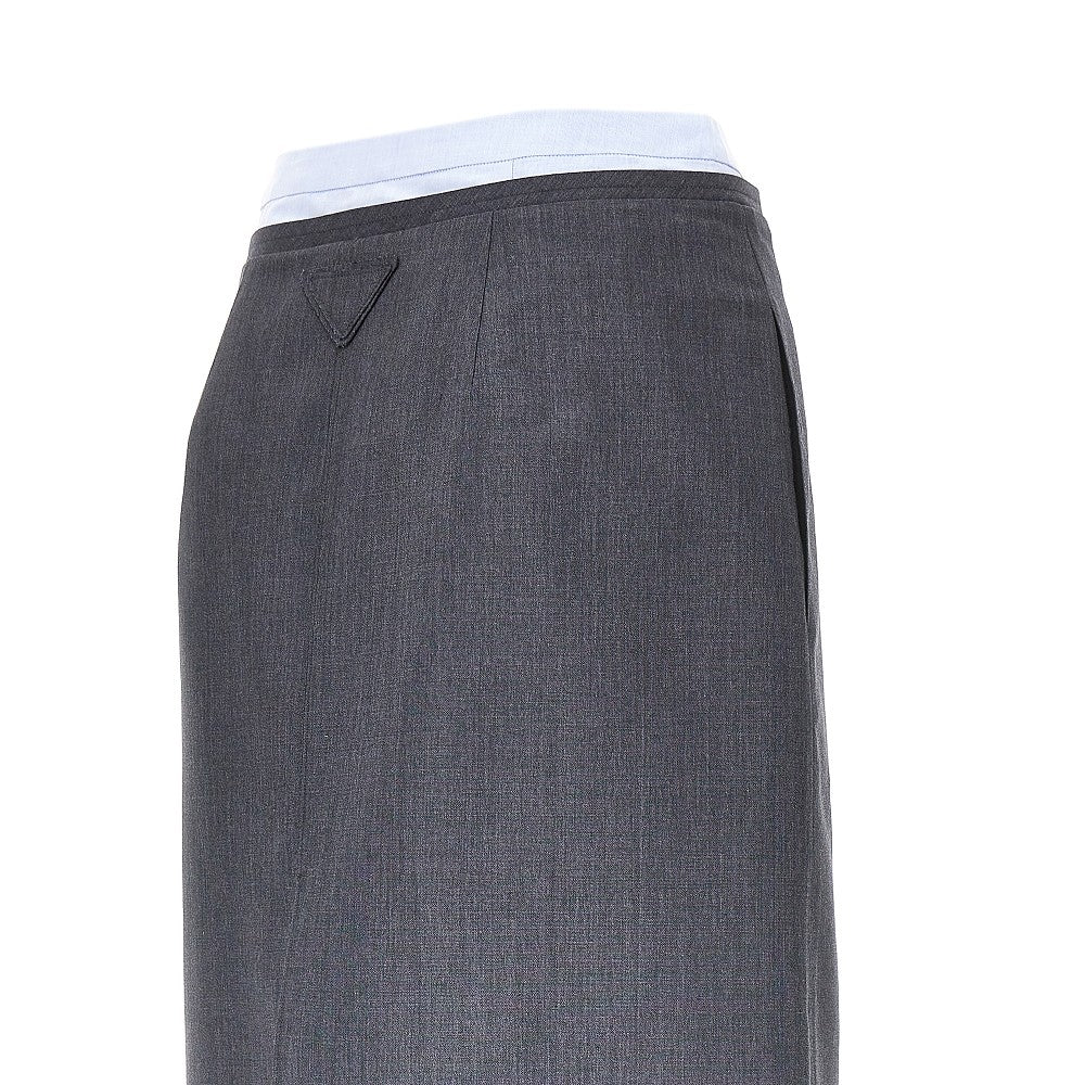 PRADA Light Mohair and Chambray layered midi skirt
