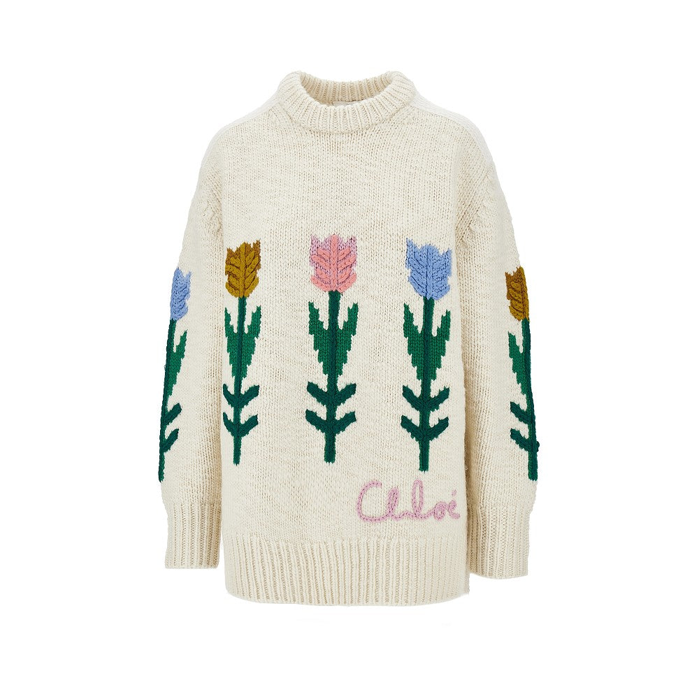 Chloé Flowers intarsia oversized wool sweater