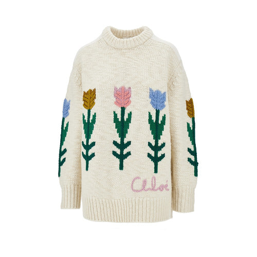 Chloé Flowers intarsia oversized wool sweater