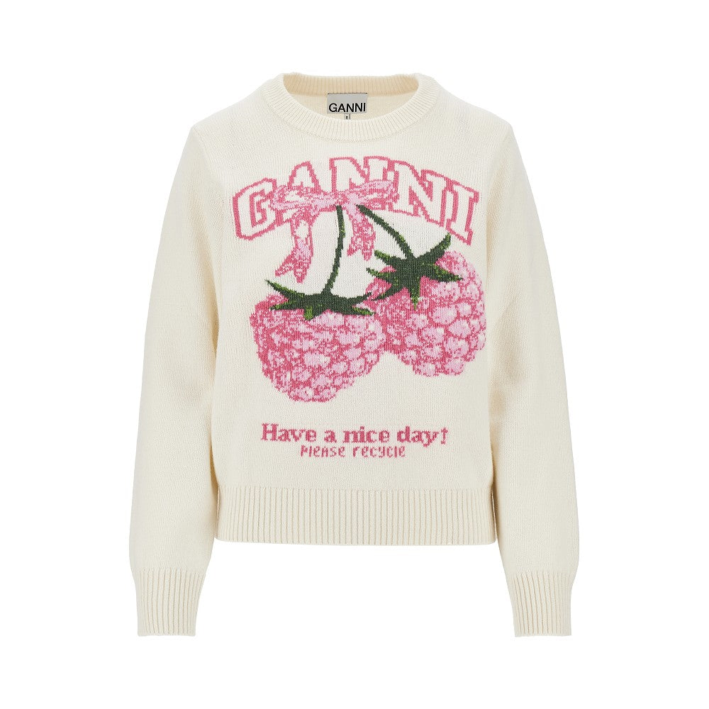 Ganni 'Raspberries' wool-blend sweater
