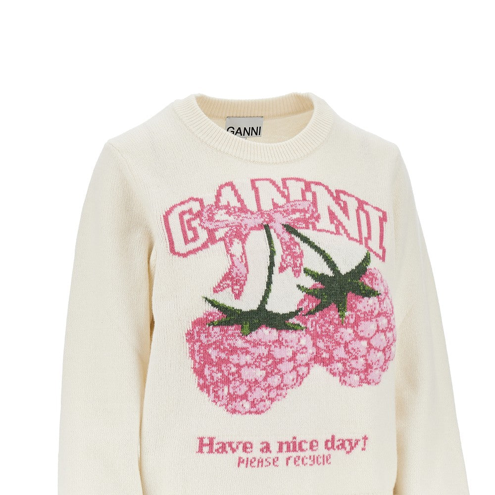 Ganni 'Raspberries' wool-blend sweater