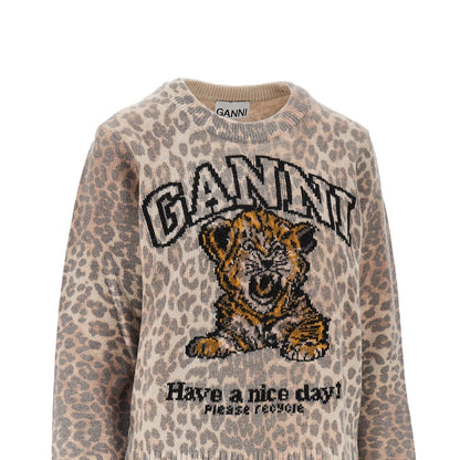 Ganni Wool-blend sweater with leopard motif