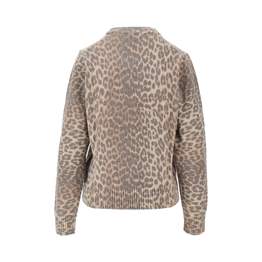Ganni Wool-blend sweater with leopard motif