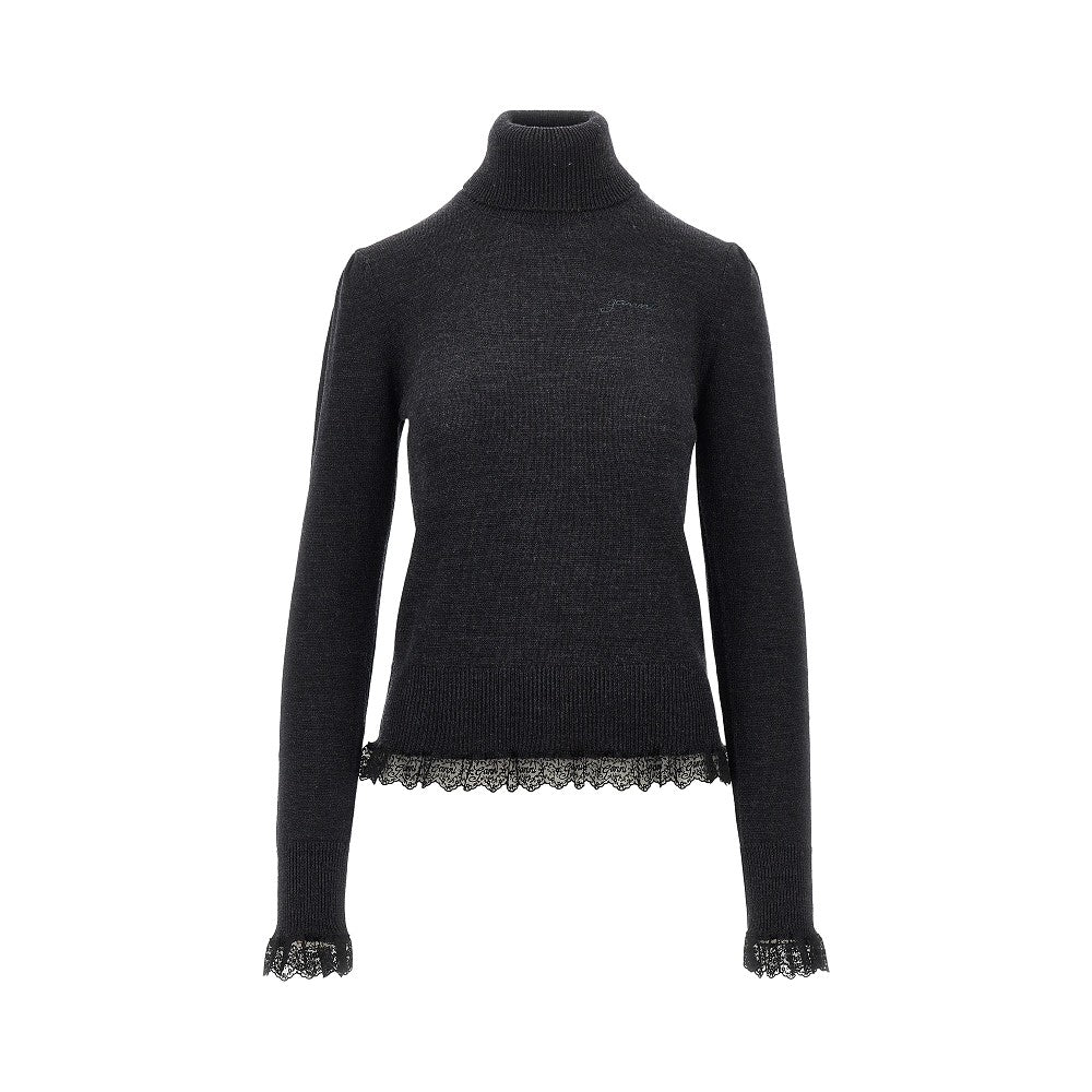 Ganni Merino wool sweater with lace trimming