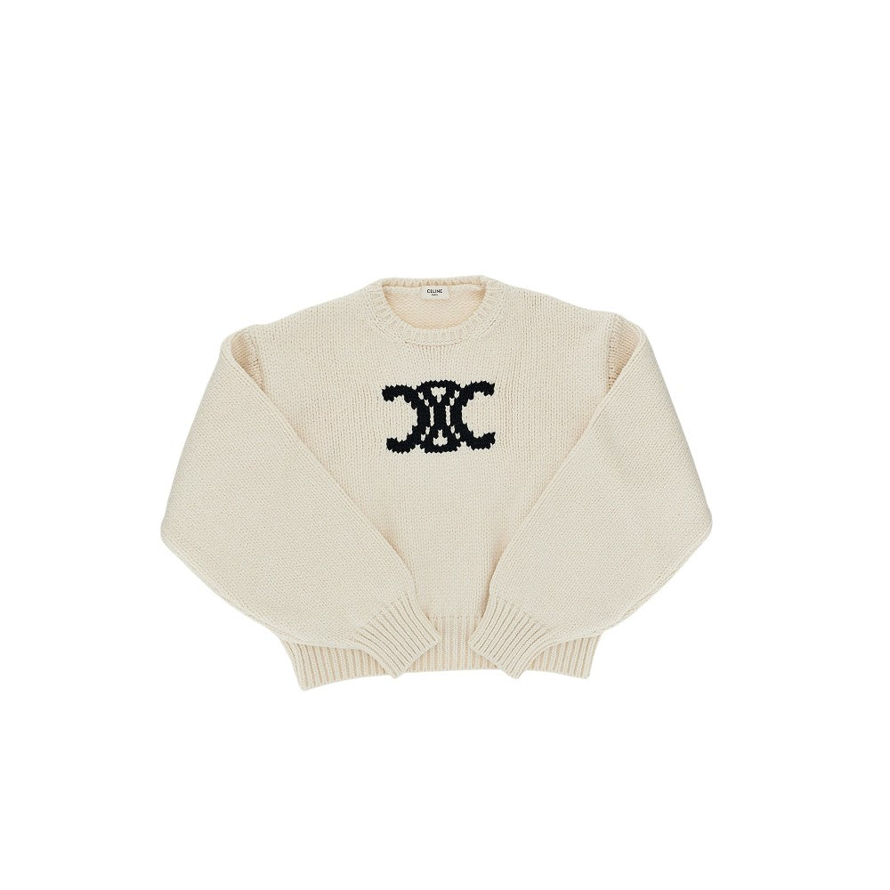 Celine Triomphe intarsia cotton-blend cotton sweater