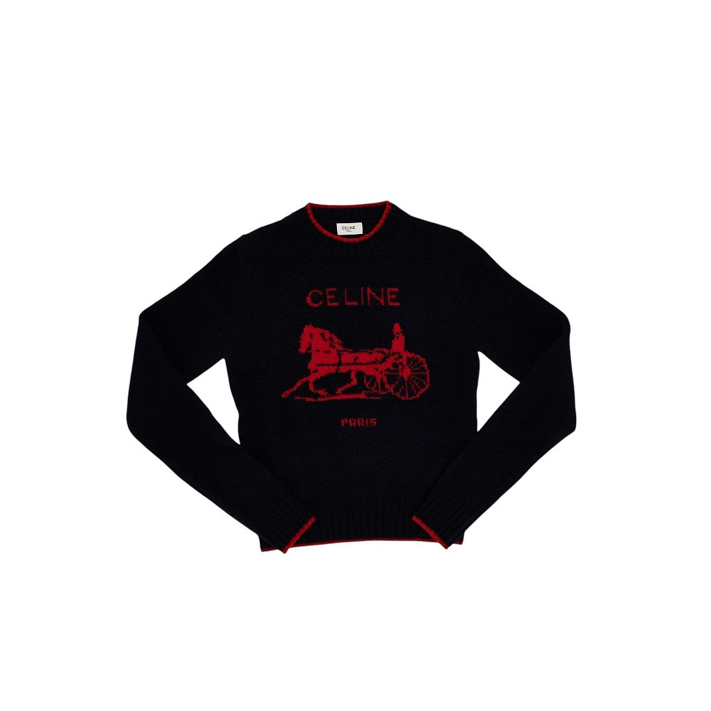 Celine Crewneck wool sweater with logo intarsia