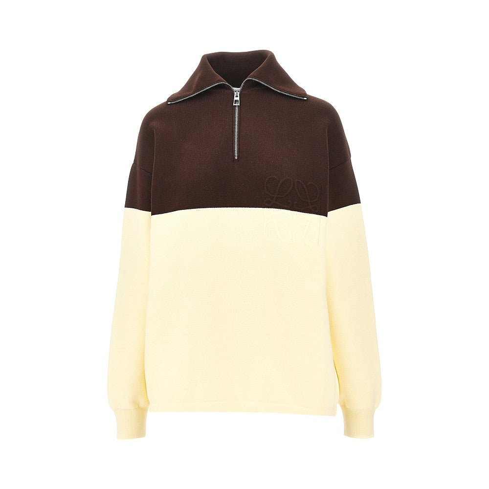 Loewe Two-tone cotton quarter zip sweater