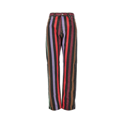 VERSACE Cotton denim jeans with striped motif