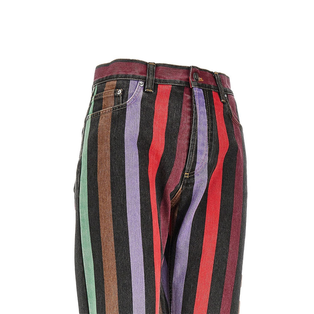 VERSACE Cotton denim jeans with striped motif