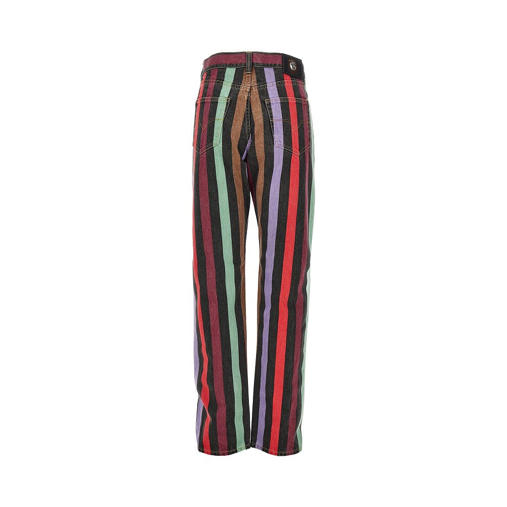 VERSACE Cotton denim jeans with striped motif