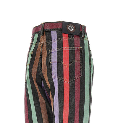 VERSACE Cotton denim jeans with striped motif