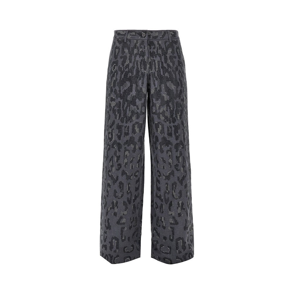 PINKO Strass-embellished leopard wide leg pants