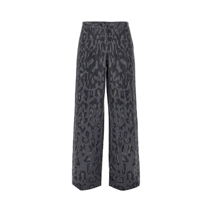 PINKO Strass-embellished leopard wide leg pants