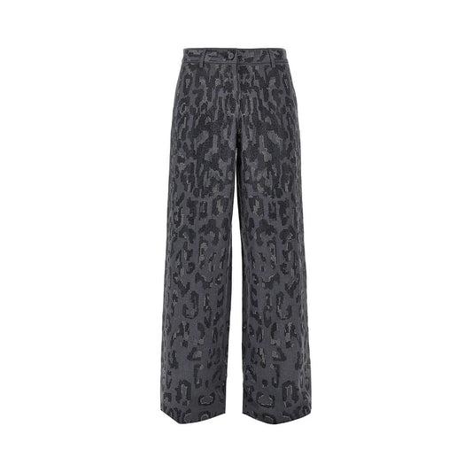 PINKO Strass-embellished leopard wide leg pants