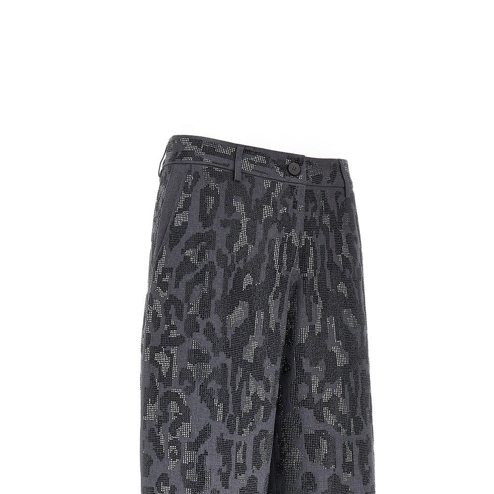 PINKO Strass-embellished leopard wide leg pants