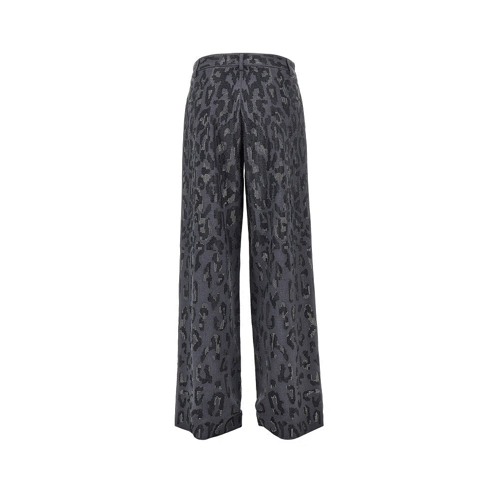 PINKO Strass-embellished leopard wide leg pants